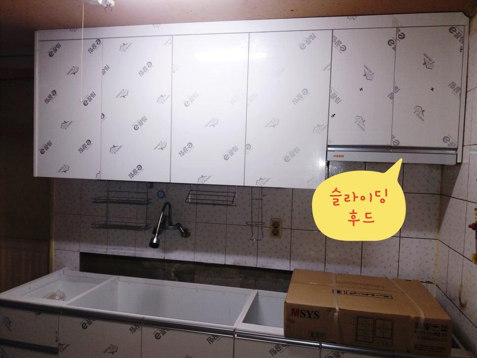 UV 화이트 유광으로 설치된 주방의 모습