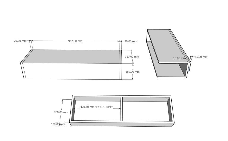 정밀하게 설계된 가구 구조의 3D 모델링 도면