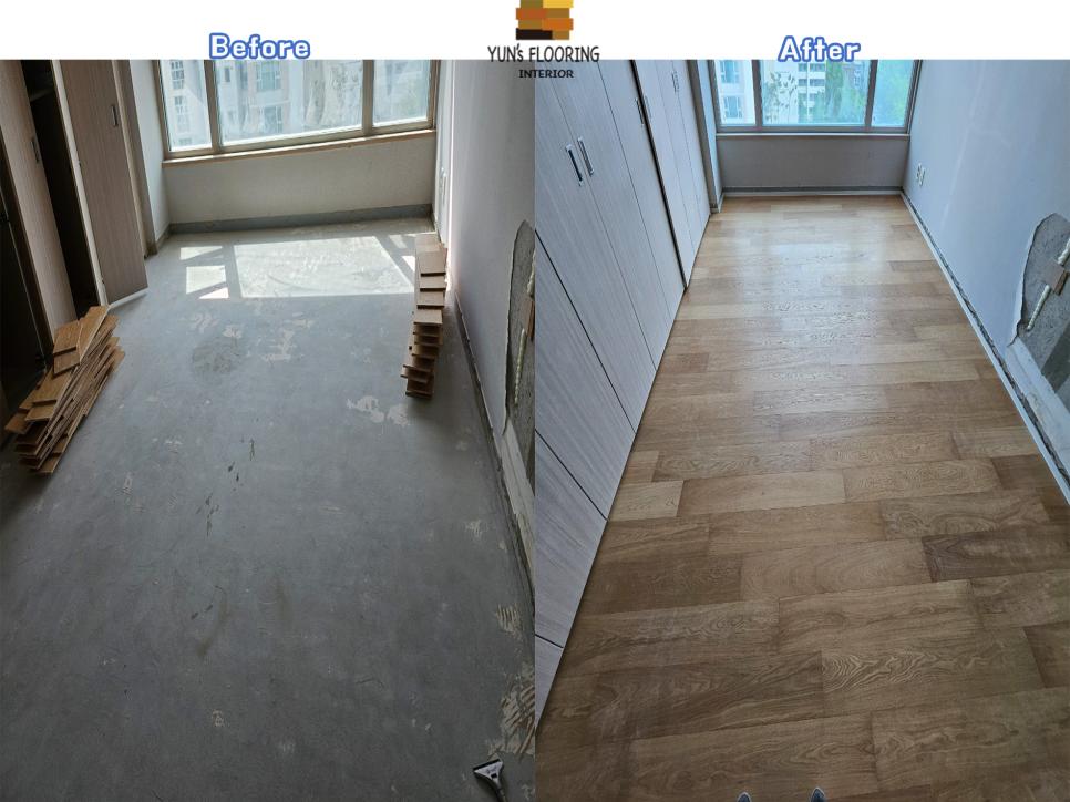흙바닥과 목재 조각이 쌓인 시공 전 전경