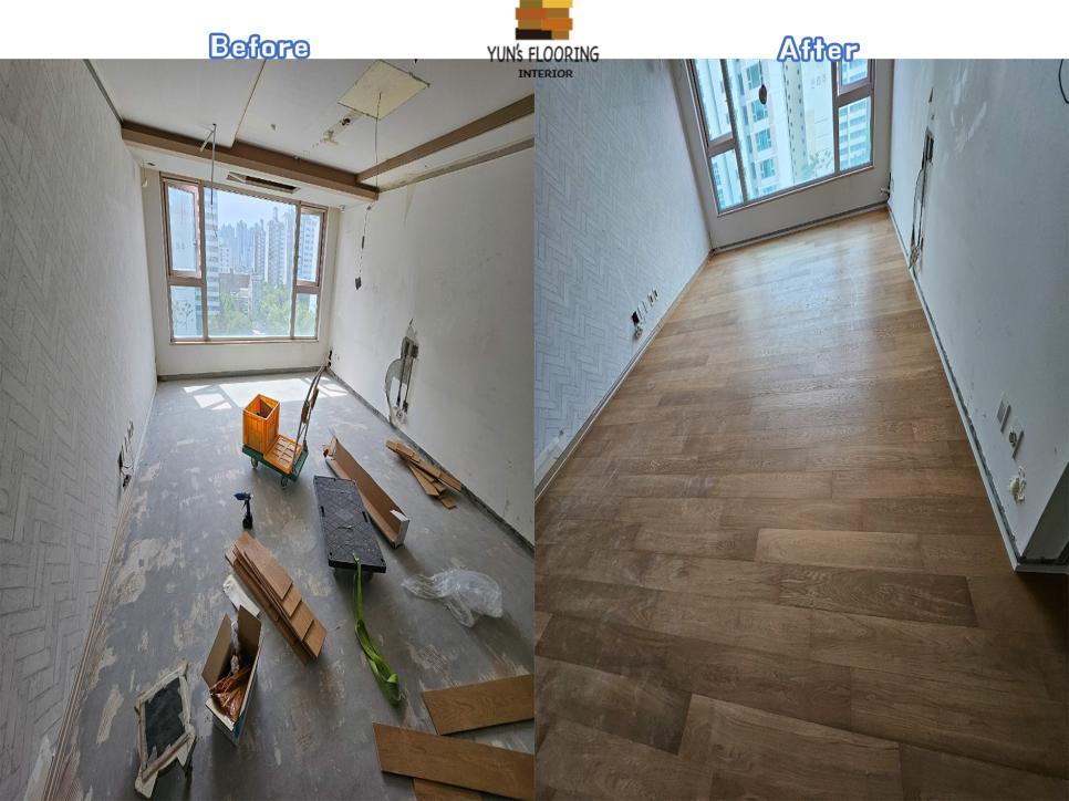 시공 전 바닥과 소형 기기가 보이는 모습
