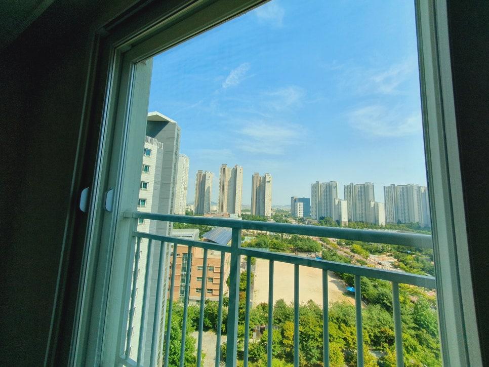 푸른 난간 너머로 보이는 맑고 깨끗한 풍경