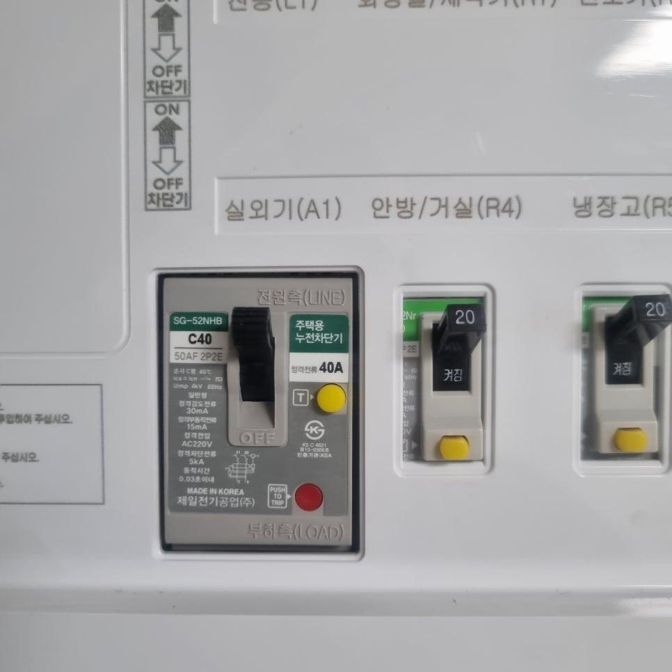 전기 박스 내부 스위치 및 표시판 근접 촬영