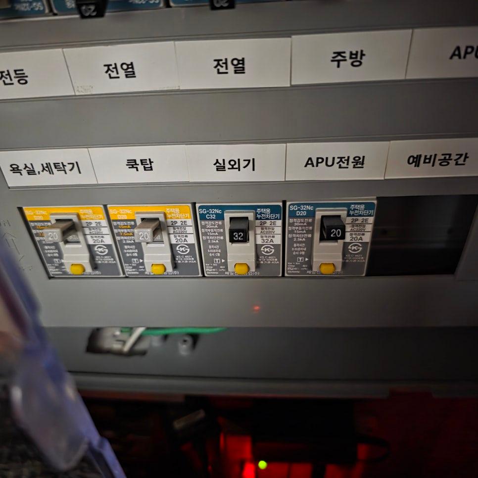라벨이 표시된 전기 스위치 박스 내부