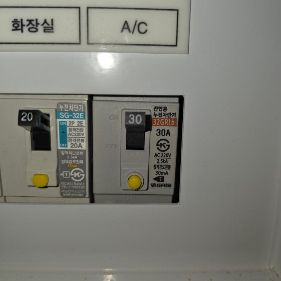 벽면의 전기 스위치와 라벨링 상태