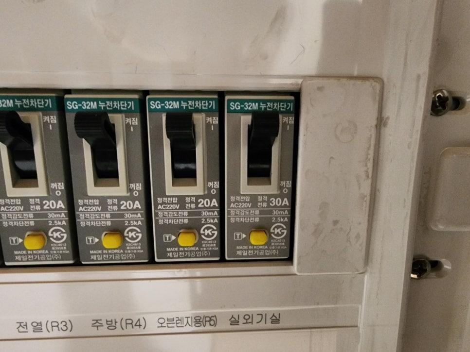 SG-32M 누전차단기 4개가 설치된 전기 박스