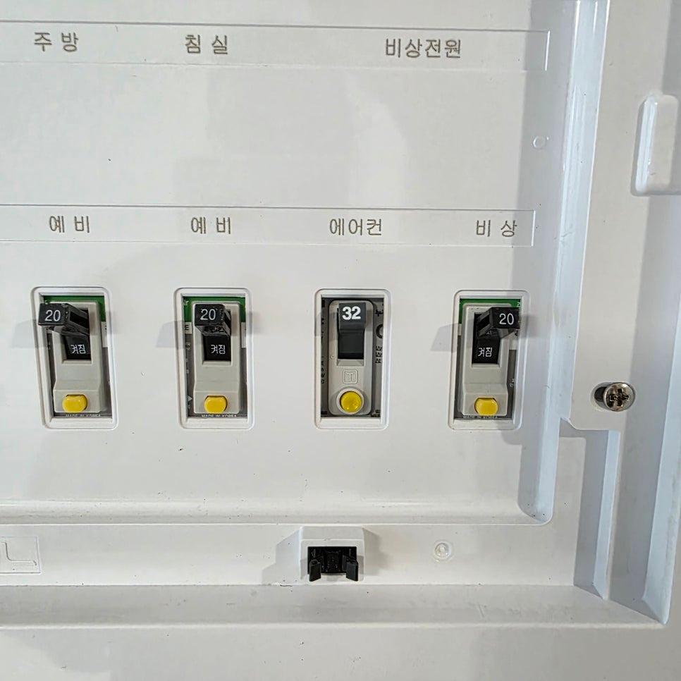 라벨이 표시된 4개의 스위치가 있는 전기 박스