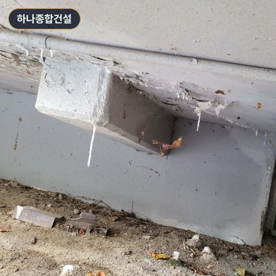 누수 점검이 필요한 외벽 및 하단 콘크리트 상태
