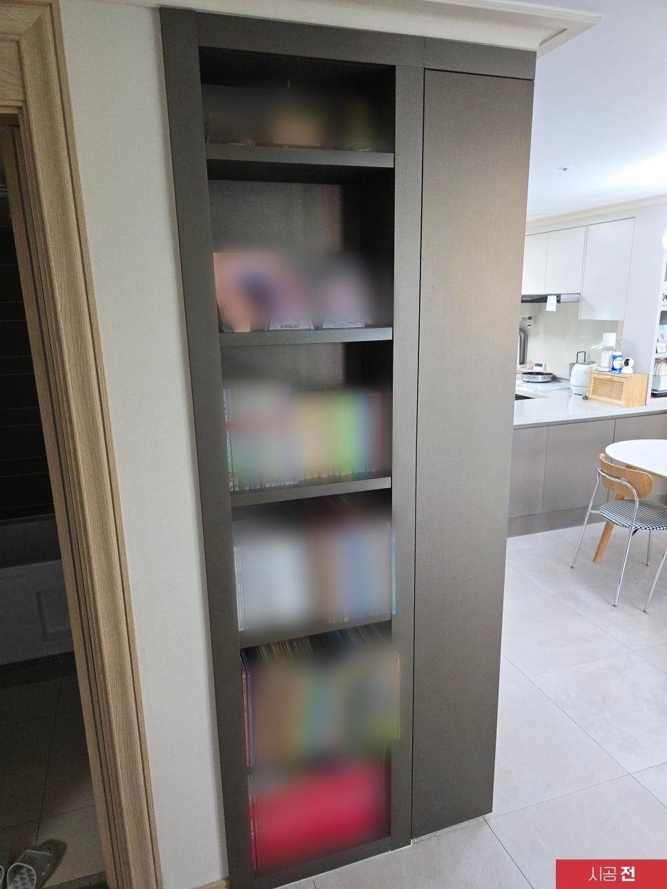 고정형 선반이 많은 냉장고장 시공 과정