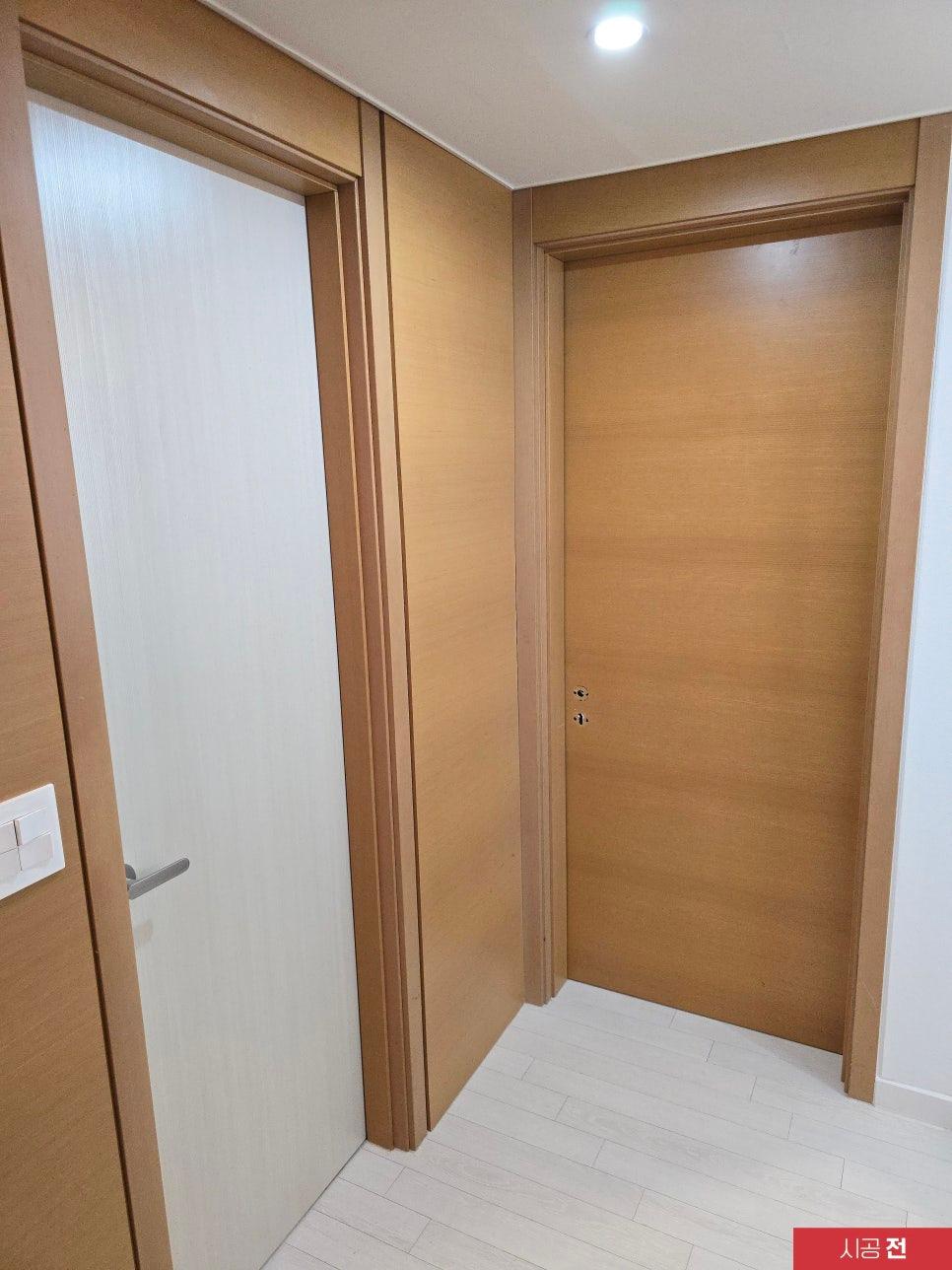 시공 전 불투명 패널이 적용된 수납장