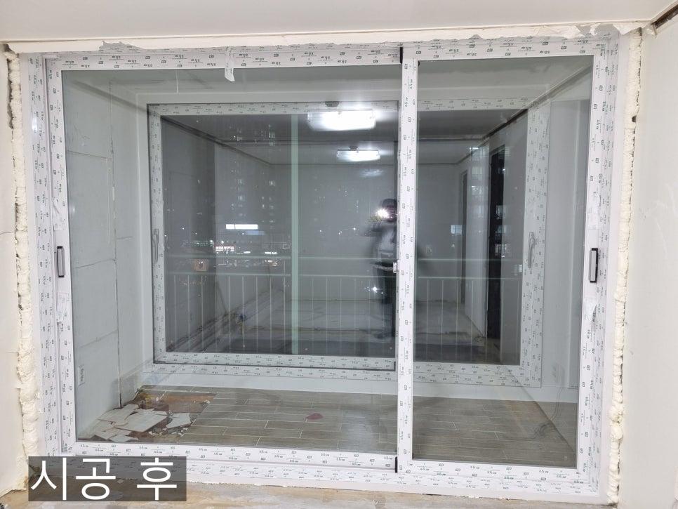 보온재 부착과 창호 프레임 설치 과정