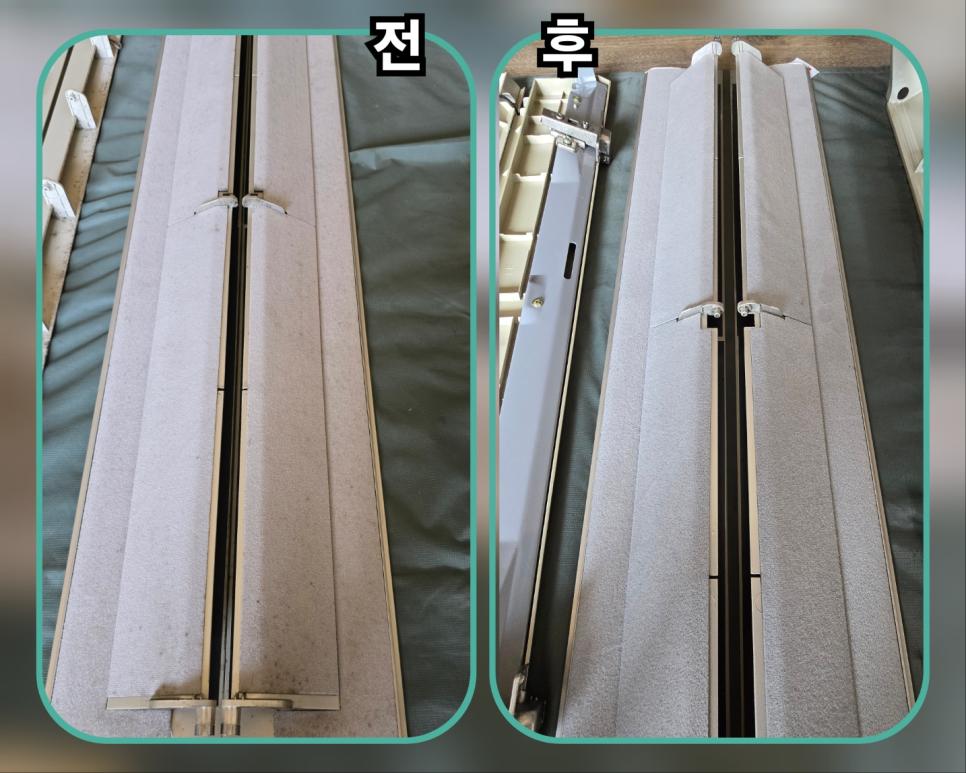 정돈된 화이트 수납장과 중문 주변