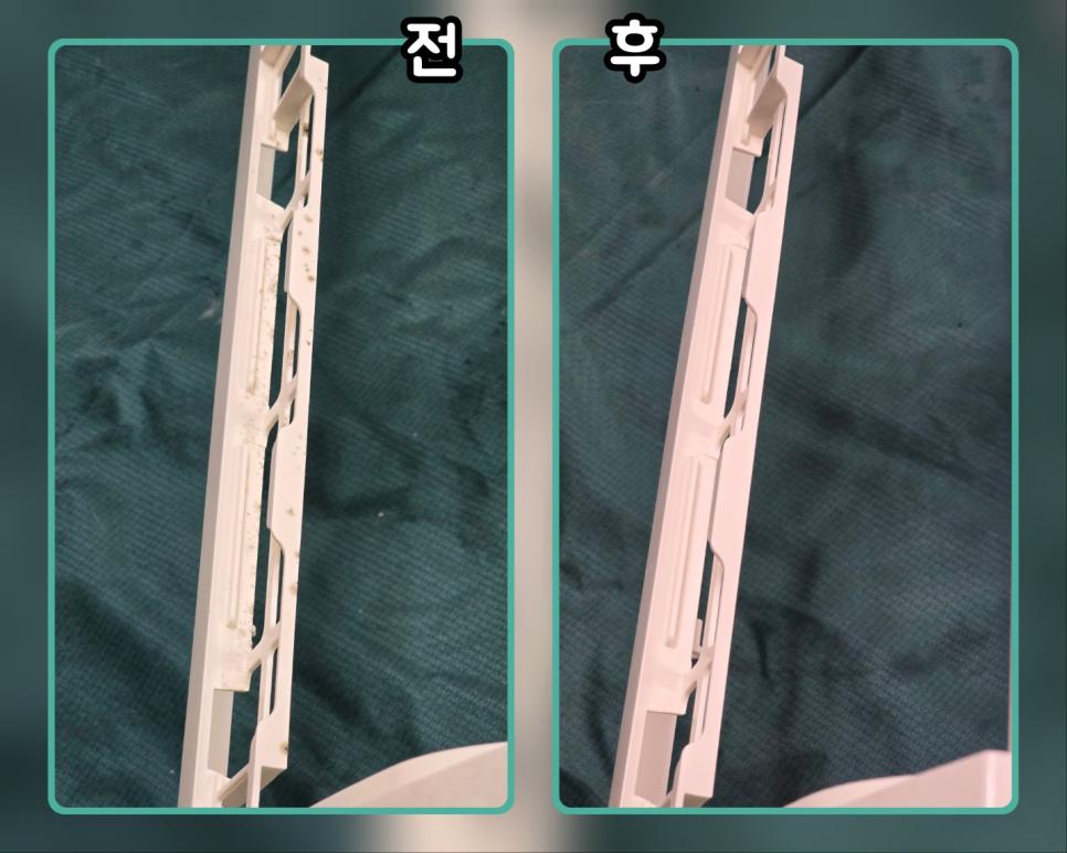 에어컨 내부의 오염 상태를 확인하며 진행된 분해 작업