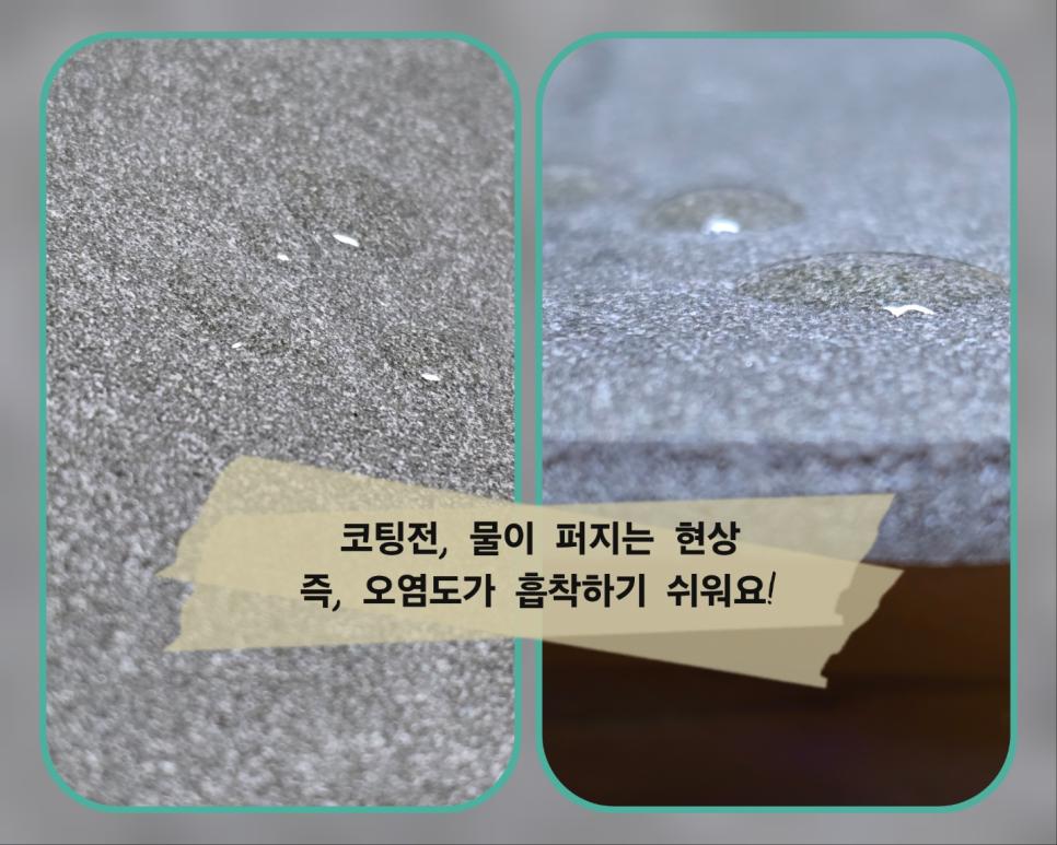 코팅 전후의 표면 물방울 맺힘 비교