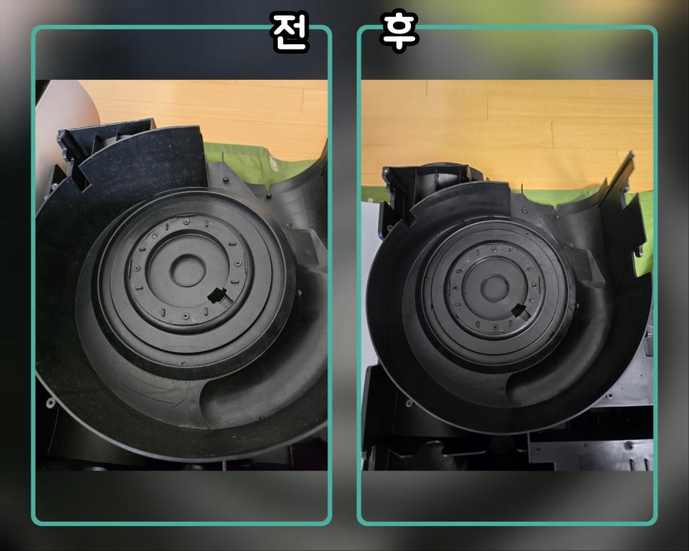 복잡한 구조의 원형 부품 세척 완료