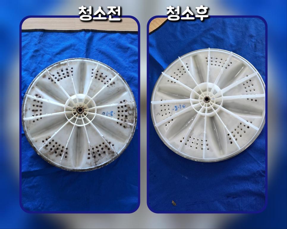 검은 오염물이 사라진 흰색 원형 필터 장치