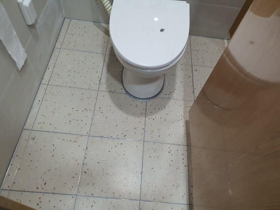 타일 단차가 확인되는 바닥 근접 시공 장면