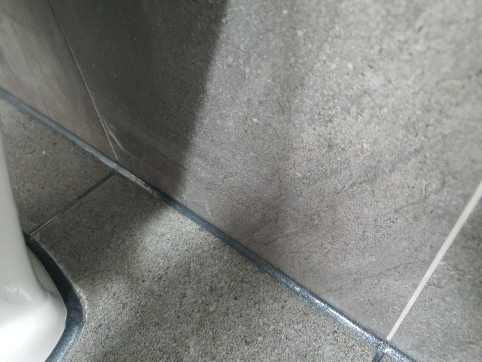 백시멘트 제거 후 검게 드러난 타일 틈새