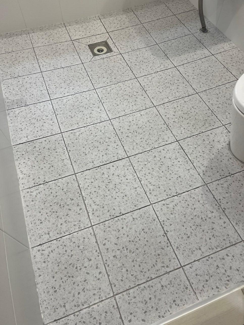 양변기가 보이는 바닥 근접 컷