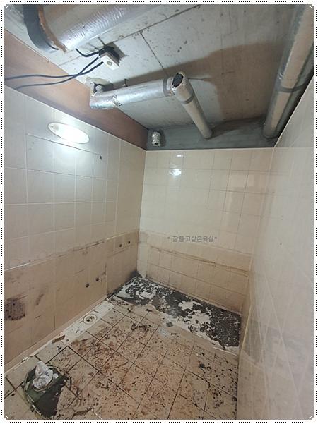 벽 타일을 걷어내며 내부 구조를 드러내는 과정