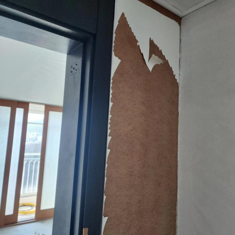 벽면 베이킹 시트가 부분적으로 벗겨진 상태