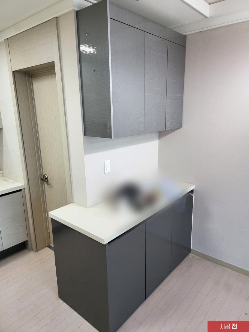 시공 전 불투명 도어 패널과 수납장 모습