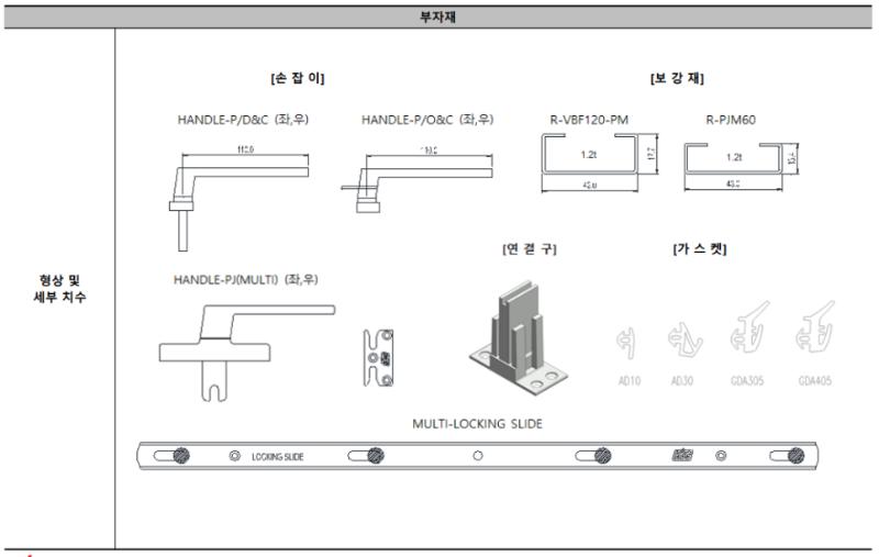 문자와 도면으로 구성된 자재·설비 디테일 도면